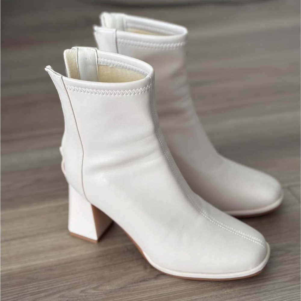 Women's Cream Block Heel Ankle Boots